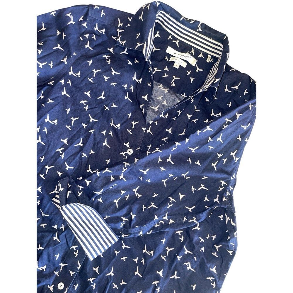 Foxcroft Easy Care‎ W M Navy Blue Seagulls Crisp Beachcore